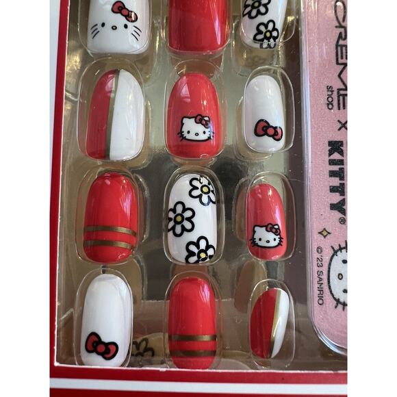 Creme Shop HELLO KITTY Red White Bow Face Set Of 28 Gel Press On Nails NEW - Picture 5 of 9